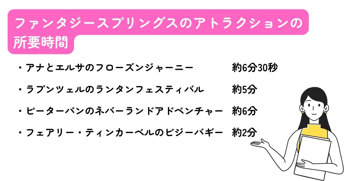 ファンタジースプリングスのアトラクションは酔う？所要時間を公開の画像