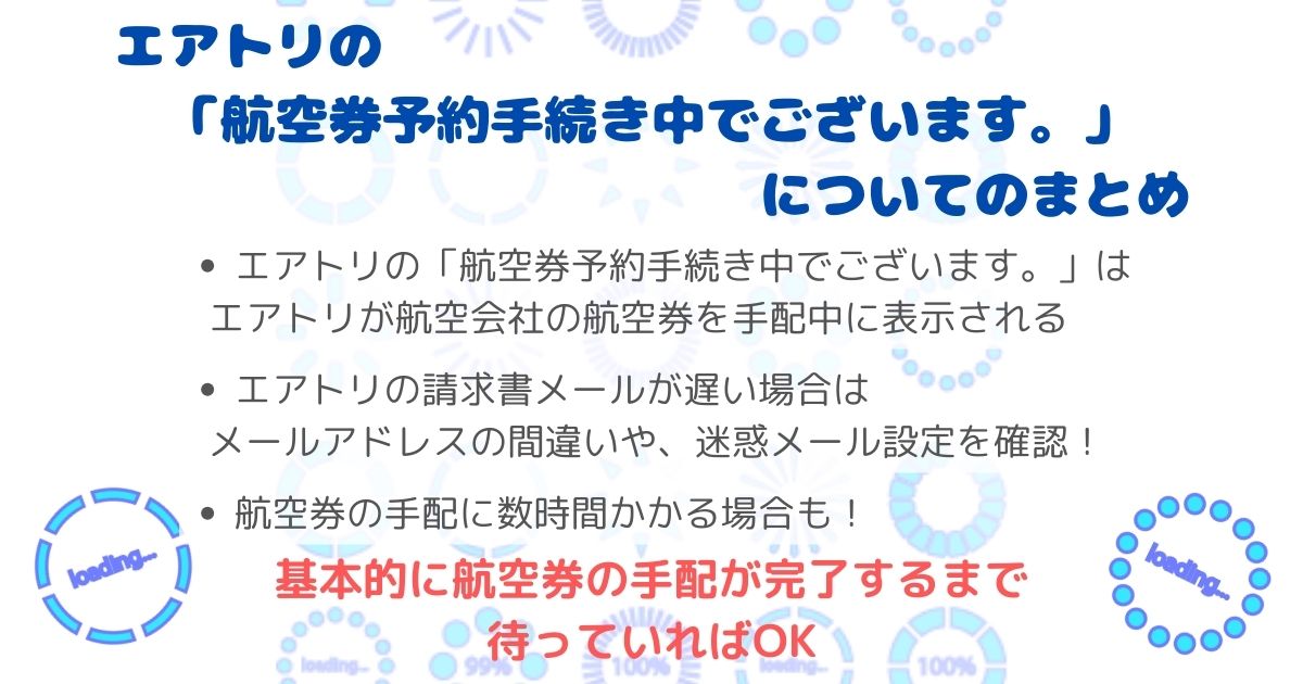 エアトリの航空券予約手続き中でございます。を調査！請求書が遅いの画像