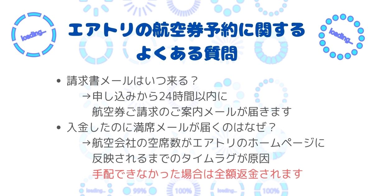 エアトリの航空券予約手続き中でございます。を調査！請求書が遅いの画像