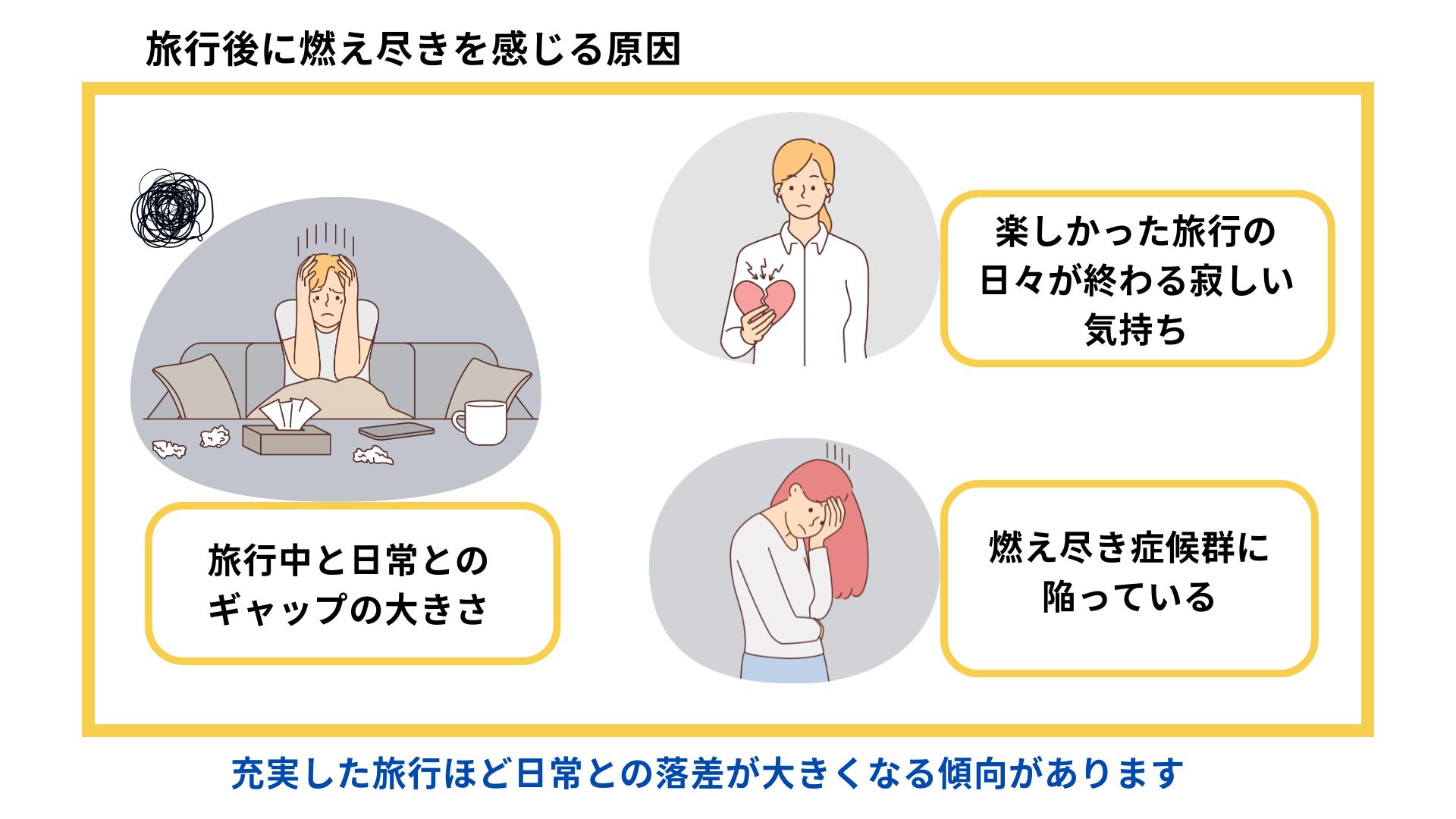 旅行後の燃え尽きは何が原因？感じやすい人の特徴や対処法も紹介の画像