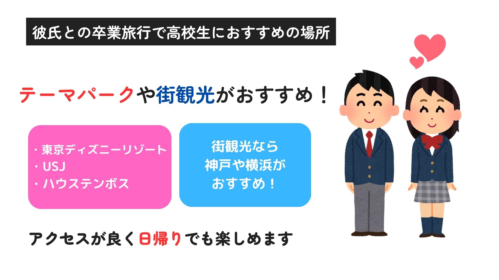 彼氏との卒業旅行におすすめの場所は？大学生と高校生に分けて紹介の画像