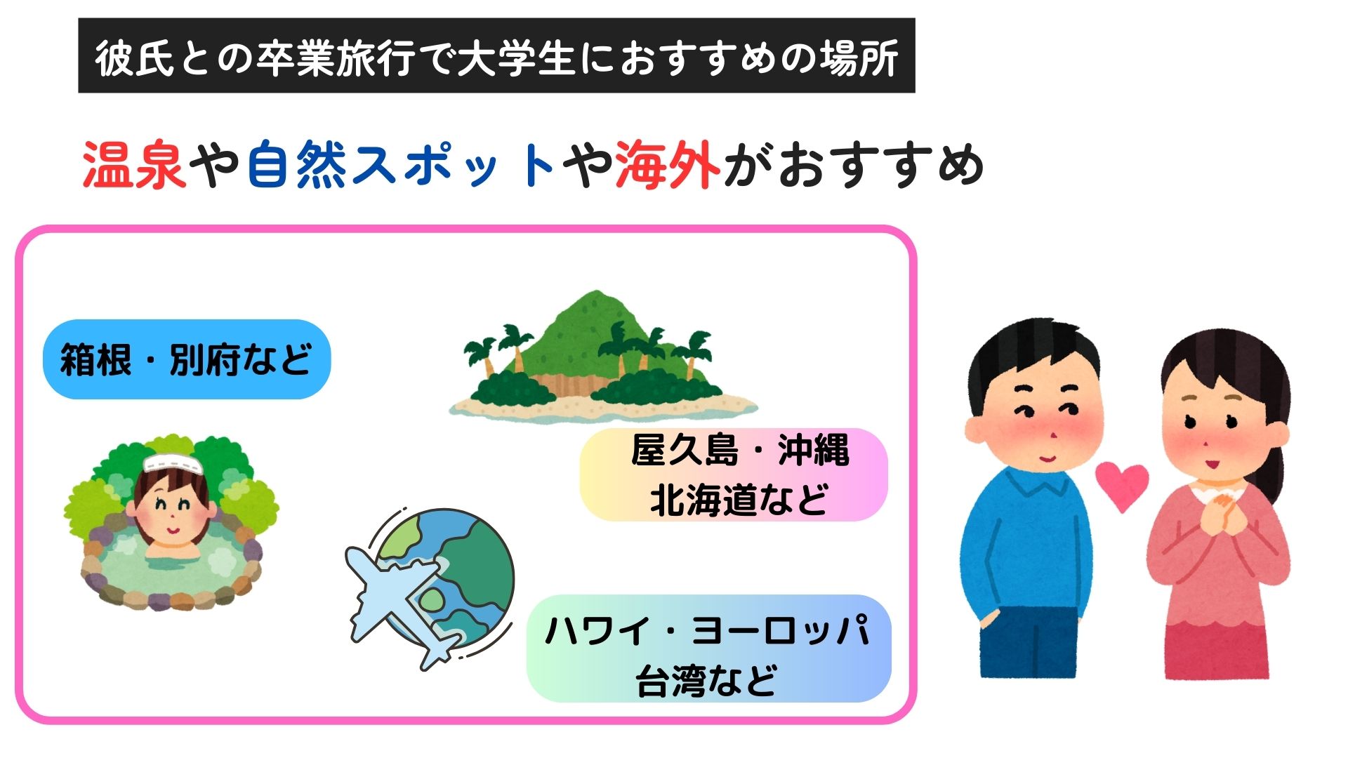 彼氏との卒業旅行におすすめの場所は？大学生と高校生に分けて紹介の画像