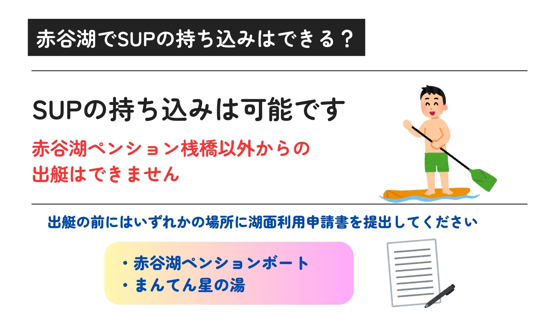 赤谷湖でSUPの持ち込みができるのかを解説！注意点や観光地も紹介の画像