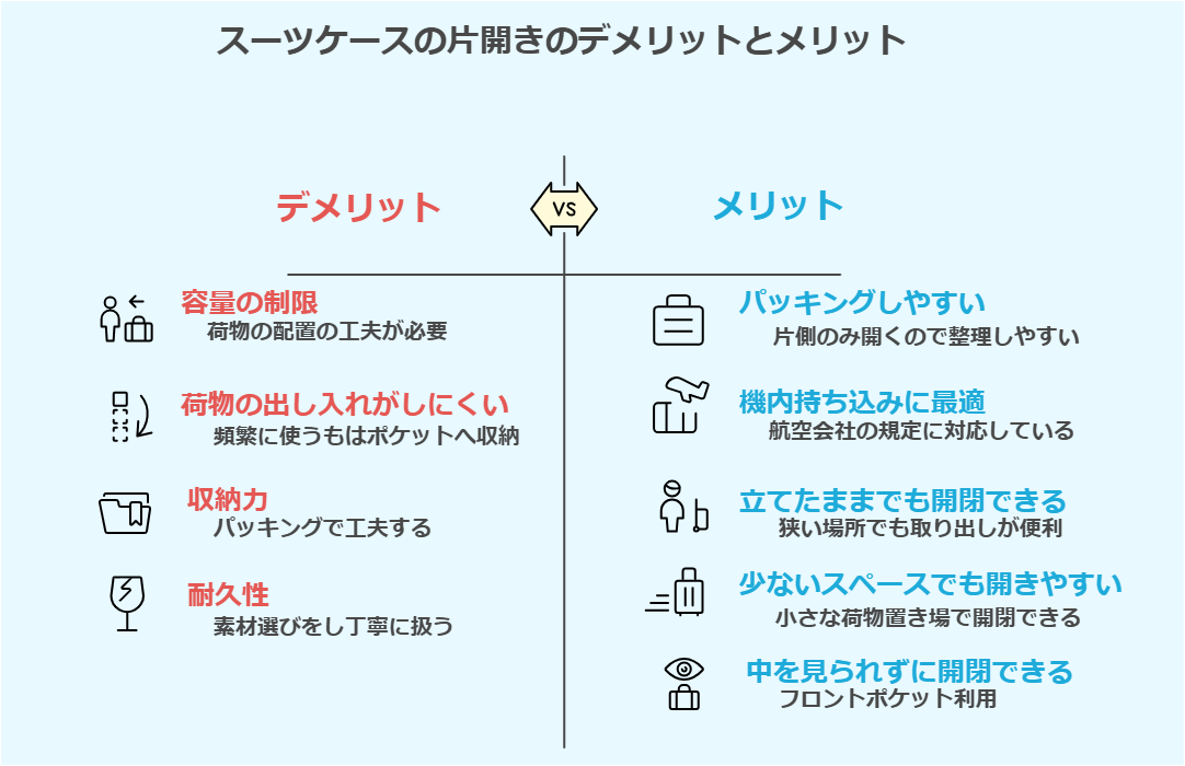 スーツケースの片面開きのデメリットとメリット！賢い選び方も解説の画像